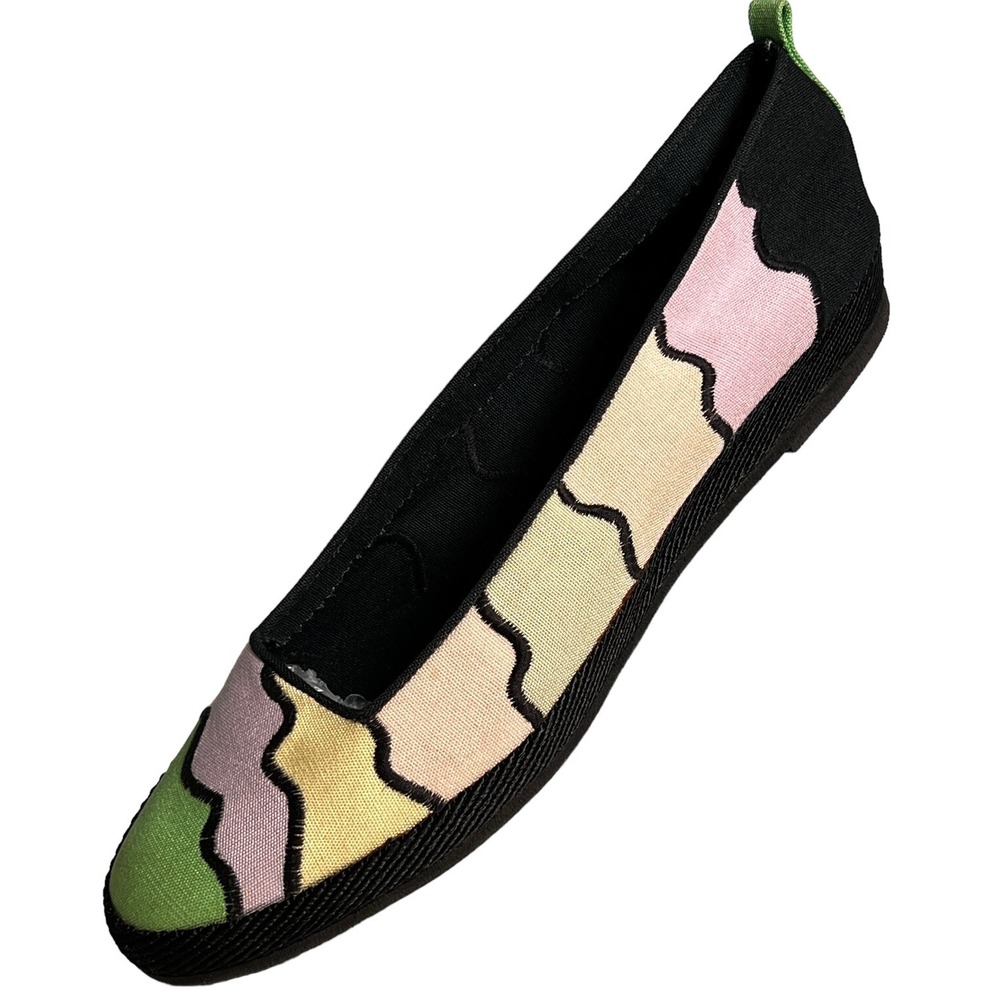 Liz Claiborne 80s 90s Slip On Canvas Easter Egg Flats Loafers Sz 8 Black Pastel